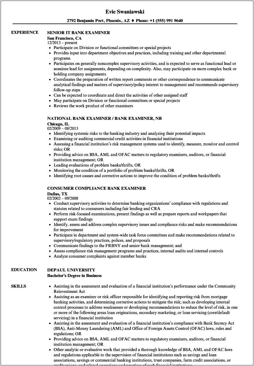 Claims Examiner Resume Objective Examples