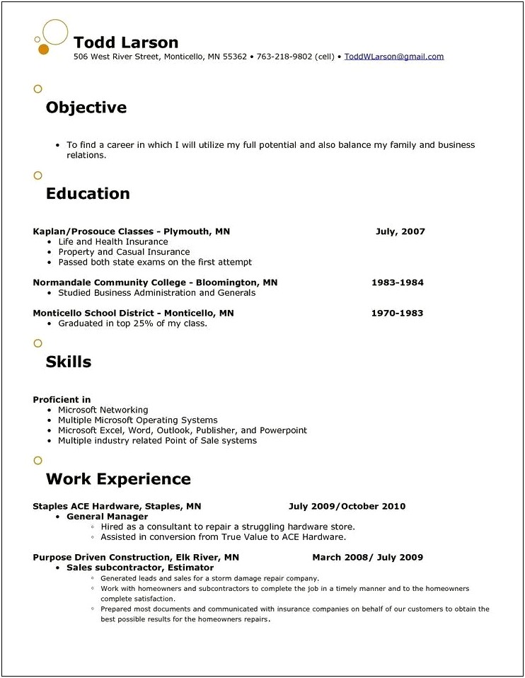 Class A Objective For Resume