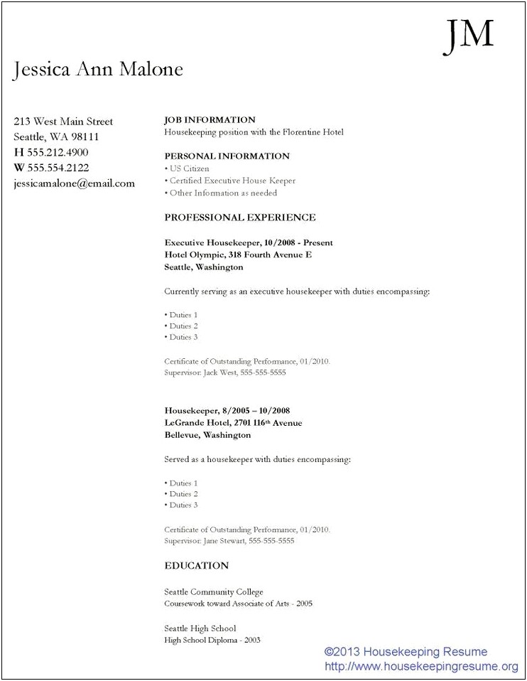Cleaner Resume Sample Without Experience