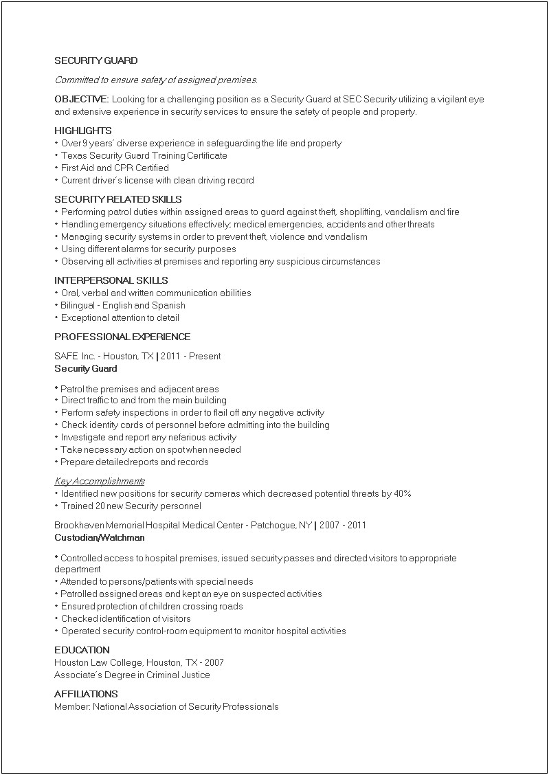 Cleaning Objective Resume In Spanish