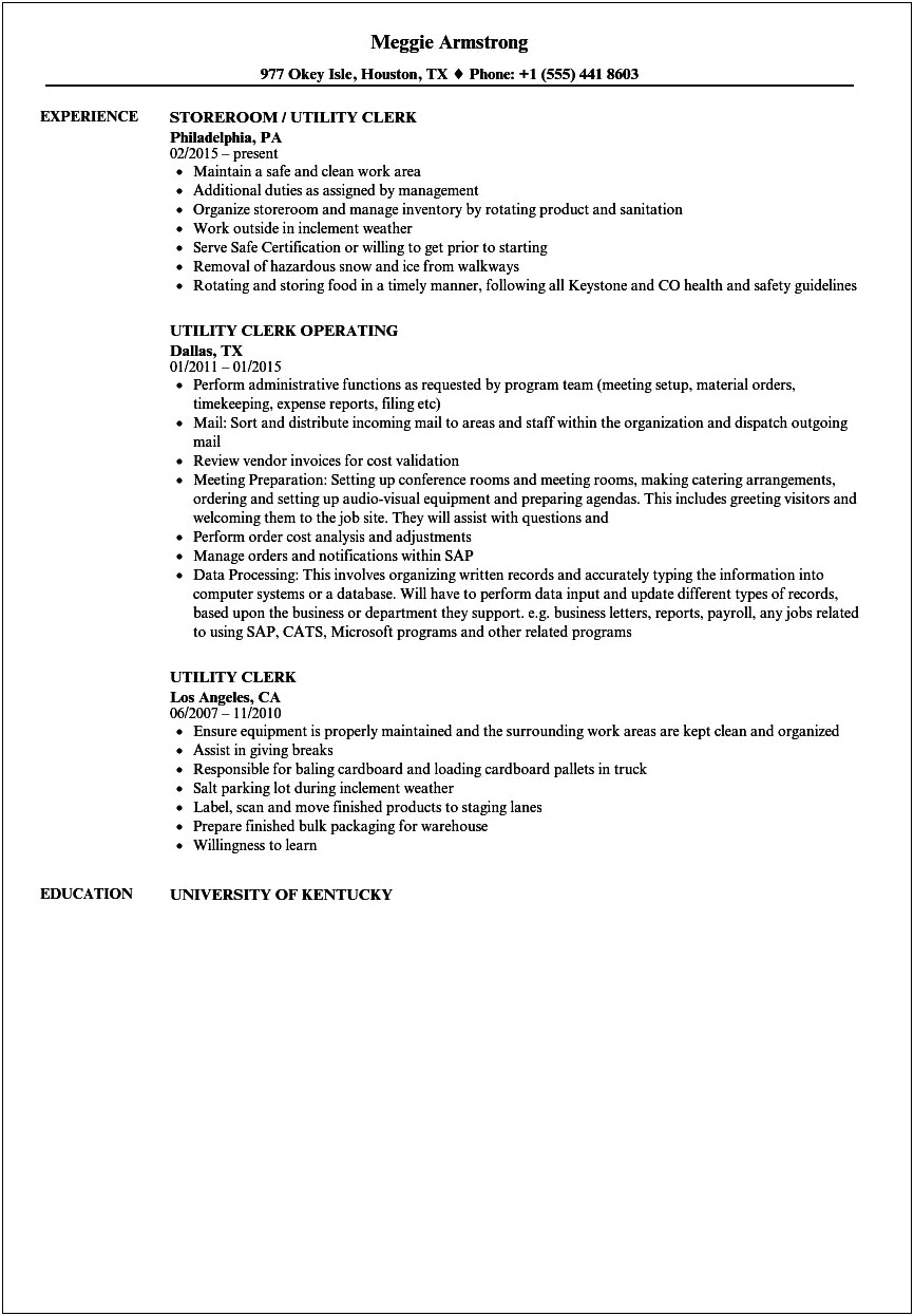 Clerk Typist Job Description Resume