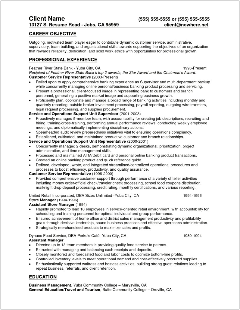Client Name In Resume Sample