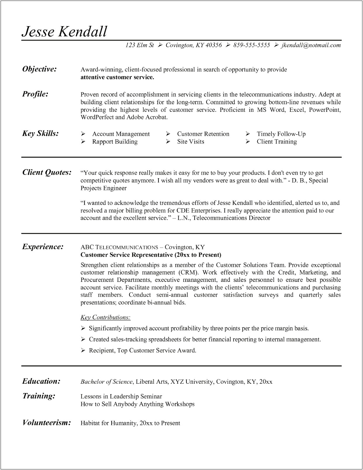 Client Service Manager Resume Objective
