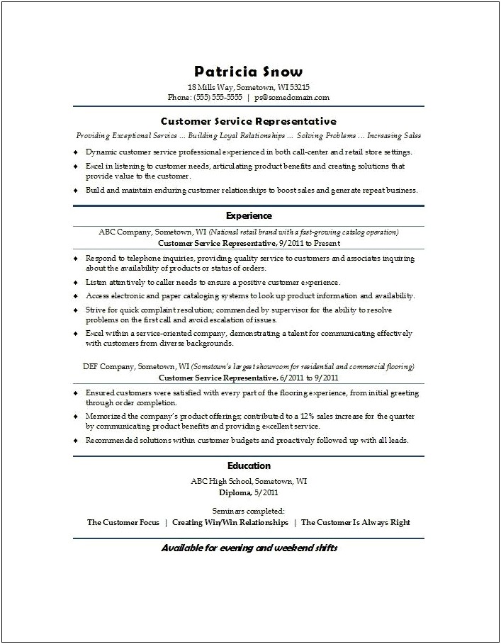 Client Service Representative Job Description Resume