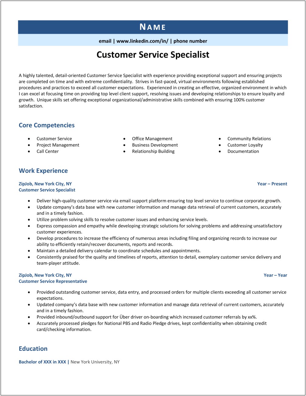 Client Service Specialist Resume Examples