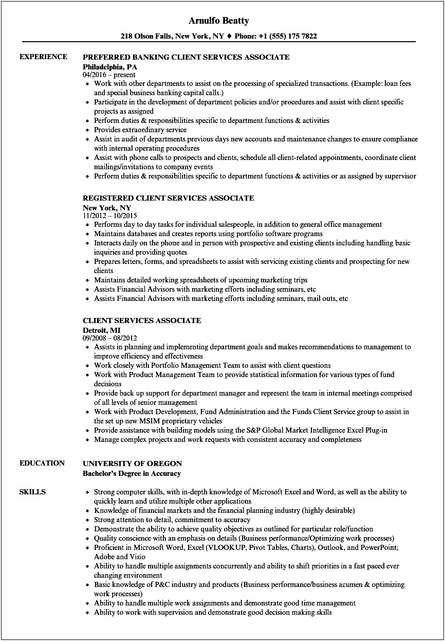 Client Services Director Sample Resume