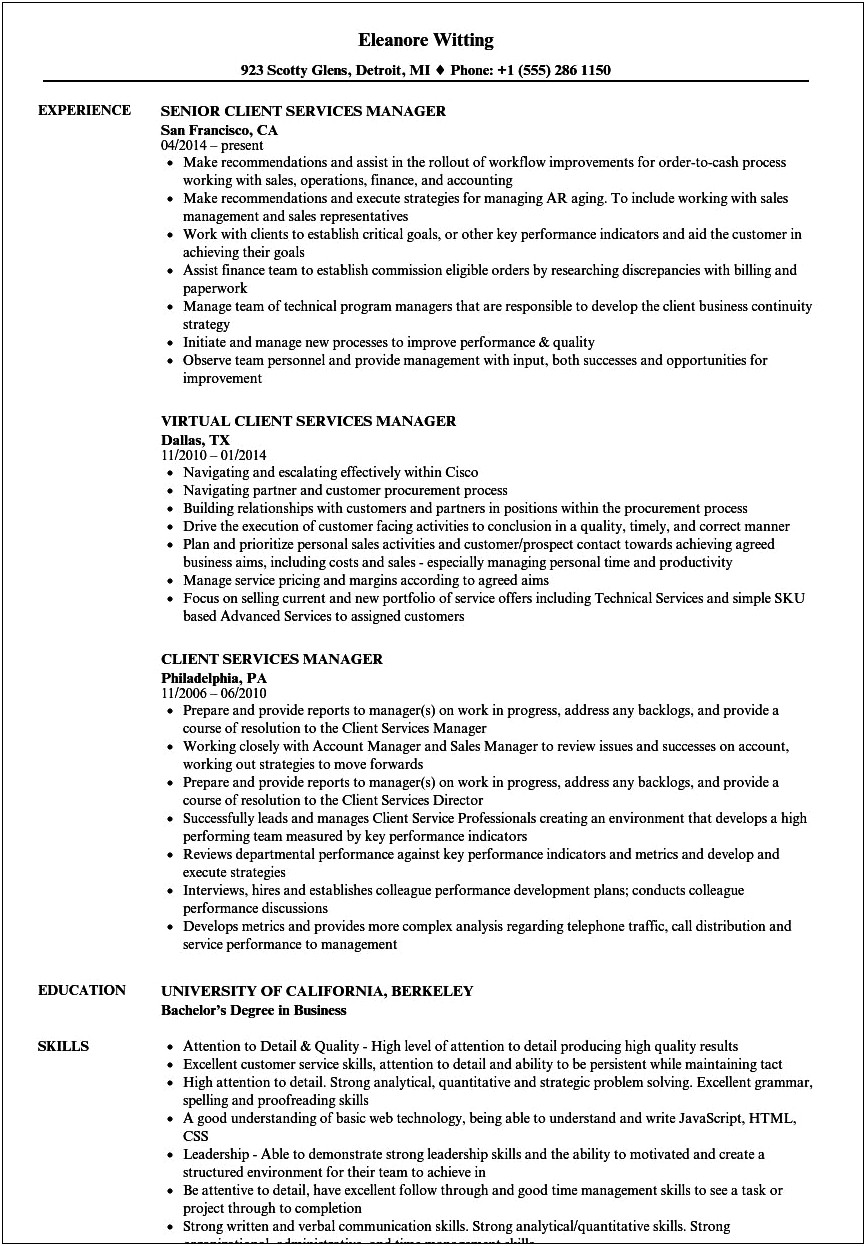 Client Servicing Executive Resume Sample