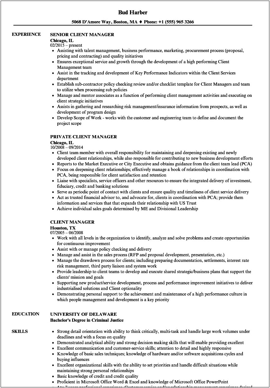 Client Success Manager Sample Resume