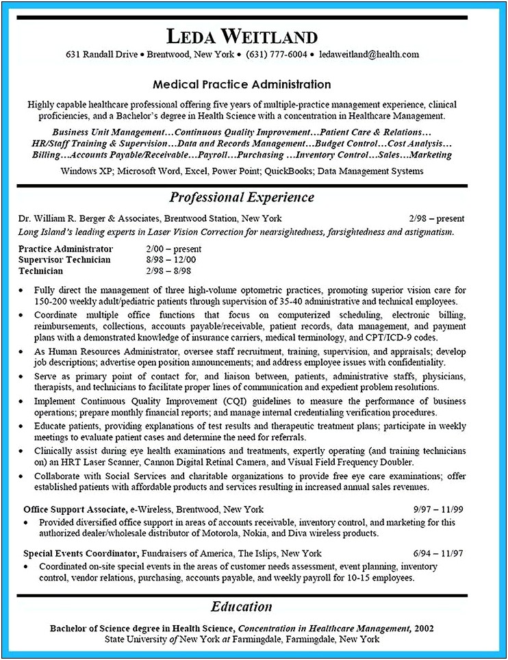 Clinical Administrative Coordinator Sample Resume