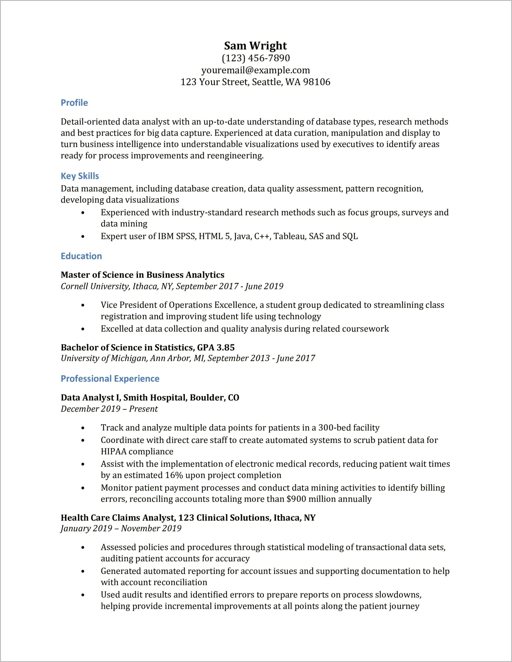 Clinical Data Analyst Resume Examples
