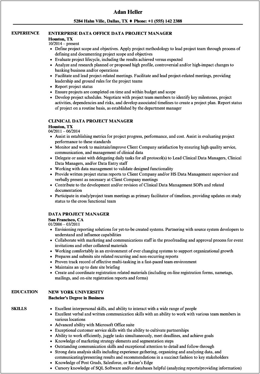 Clinical Data Manager Resume Summary