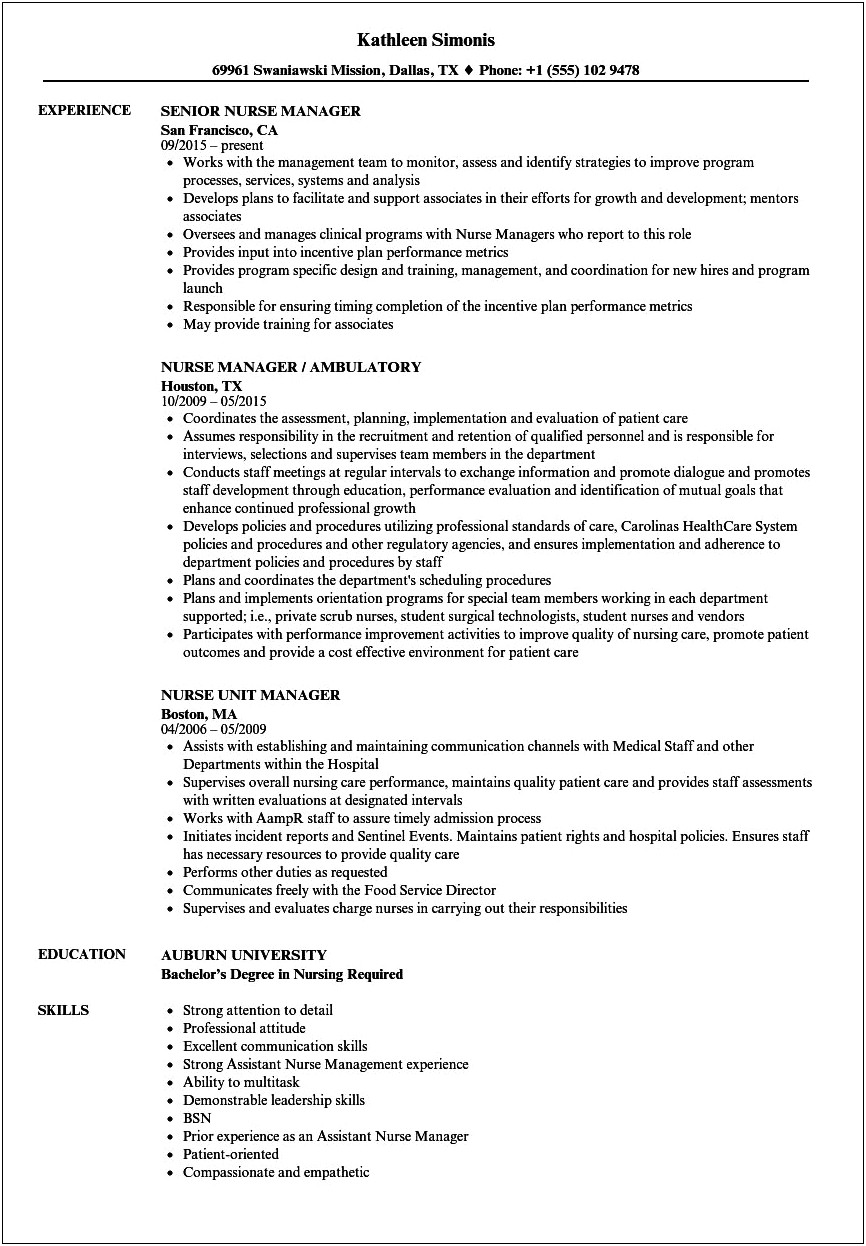 Clinical Nurse Manager Resume Objective