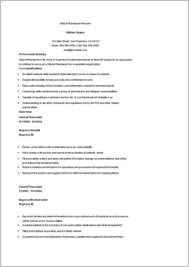 Clinical Pharmacist Resume Objective Statement