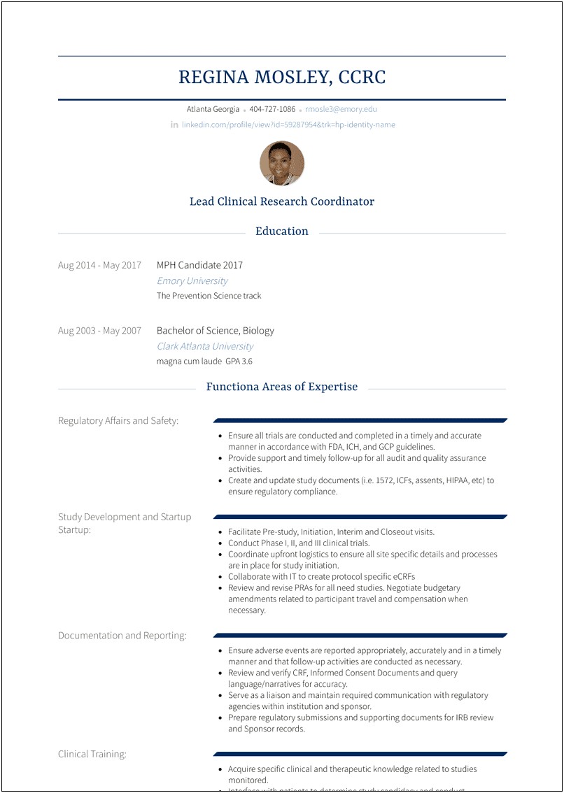 Clinical Project Manager Resume Example