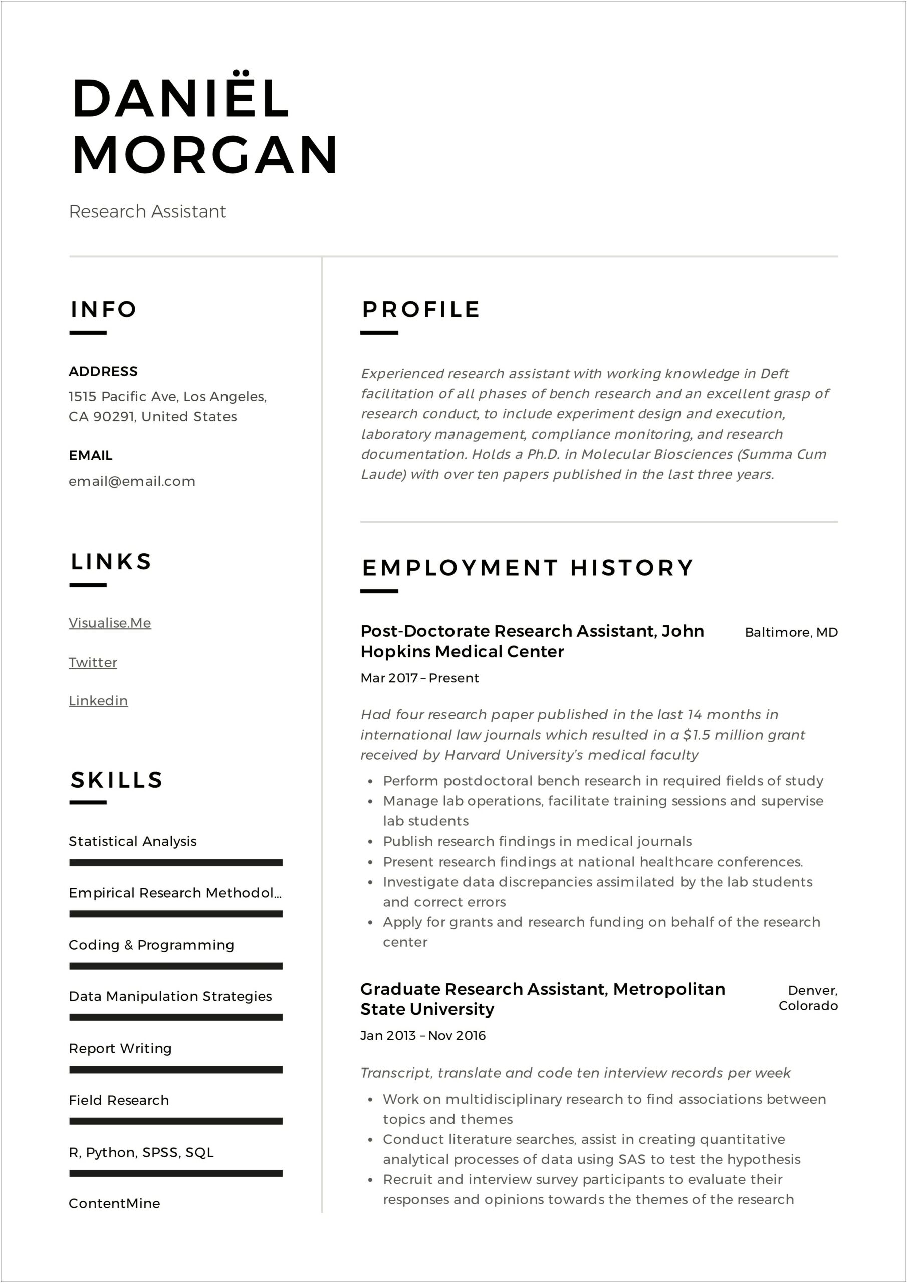 Clinical Research Assistant Resume Samples