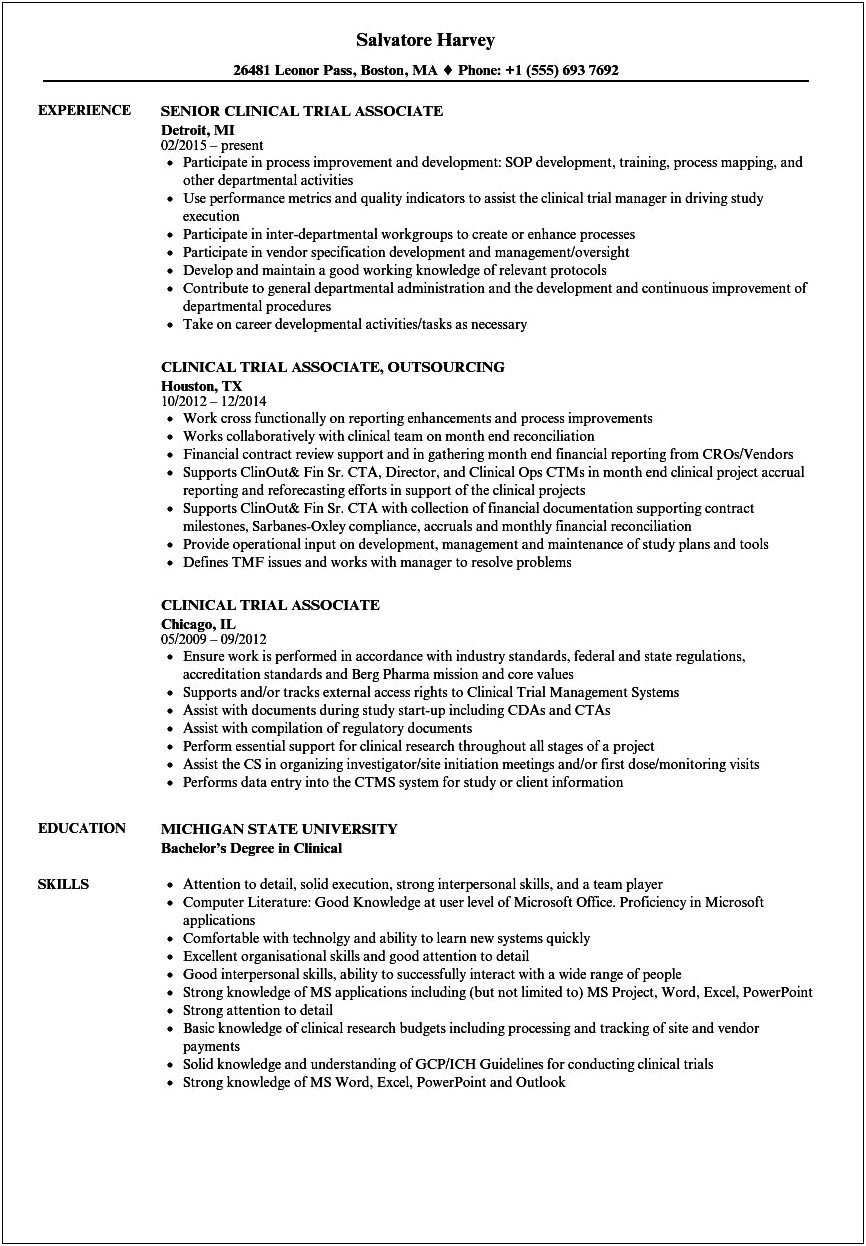 Clinical Research Associate Objective In Resume