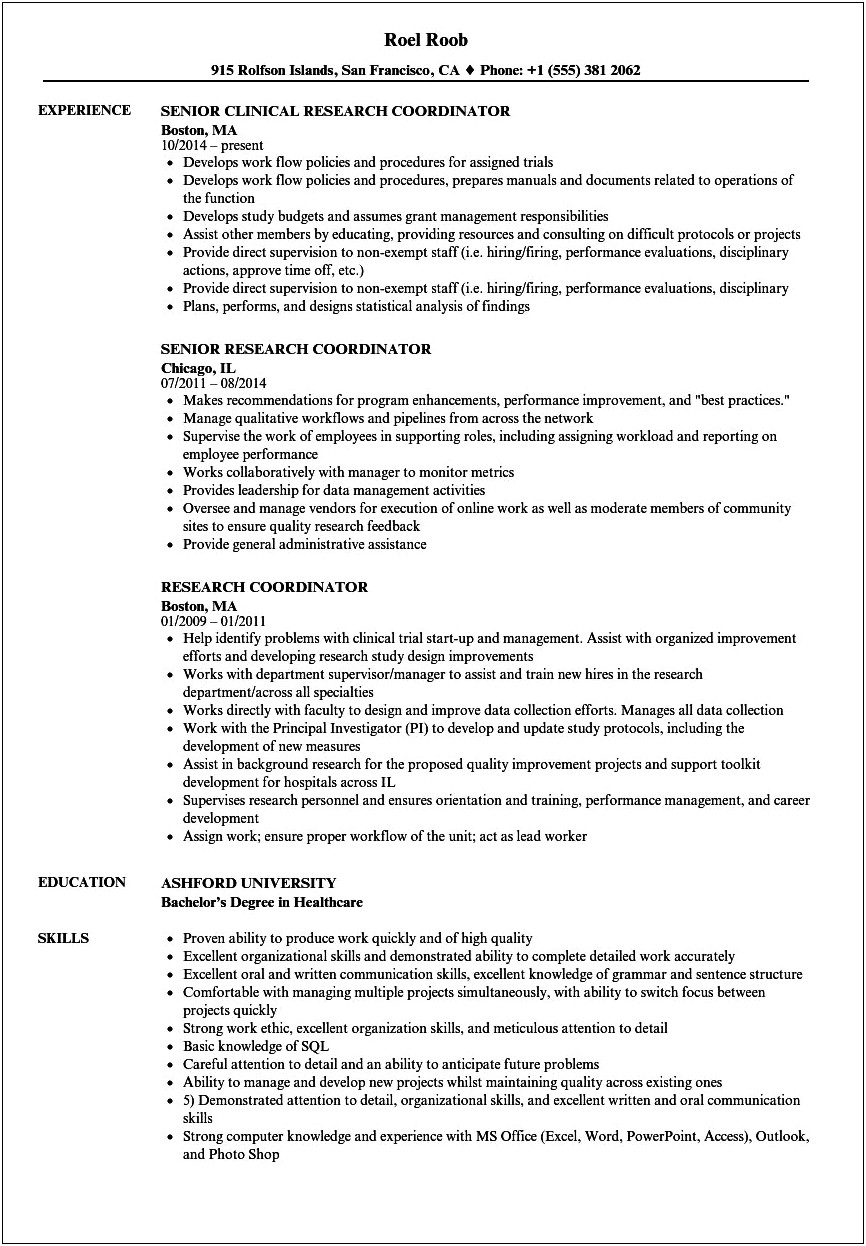 Clinical Research Associate Resume Skills