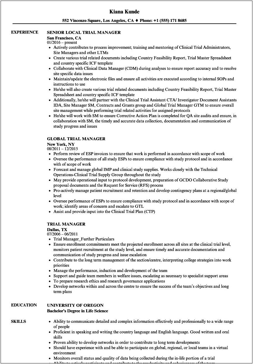 Clinical Research Manager Resume Examples