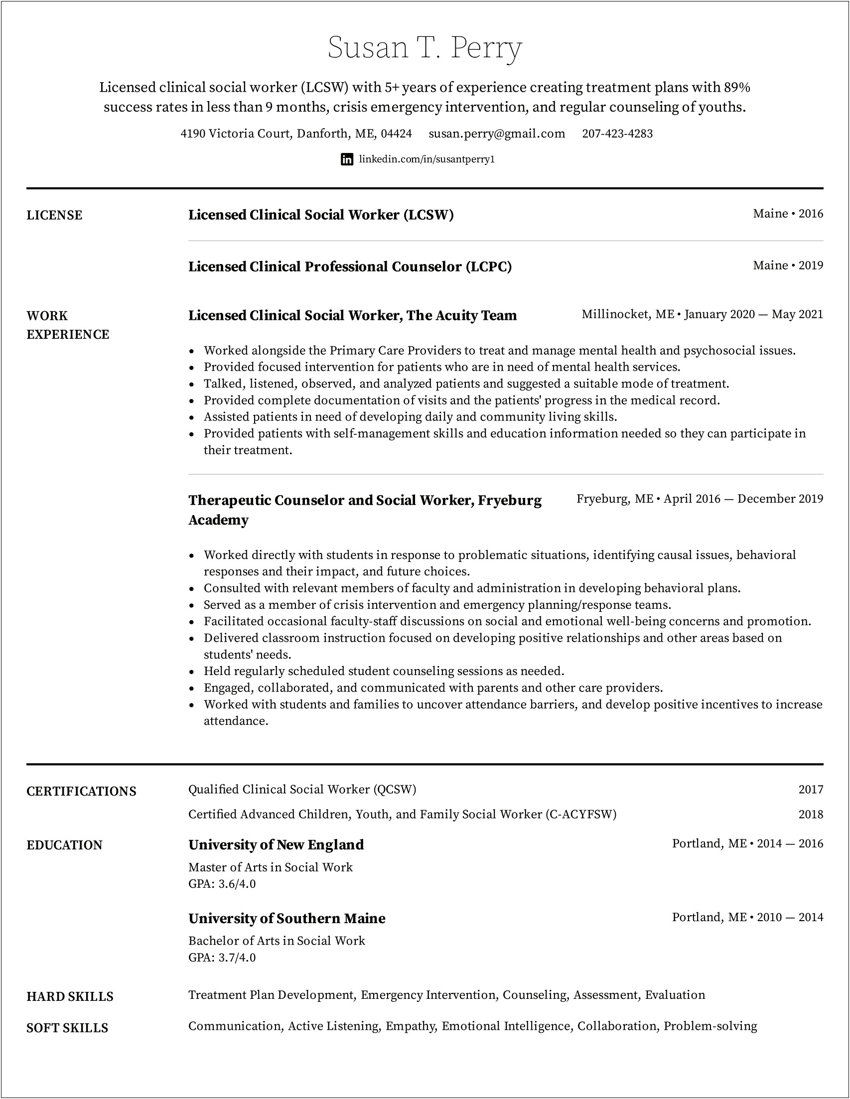 Clinical Social Worker Resume Samples