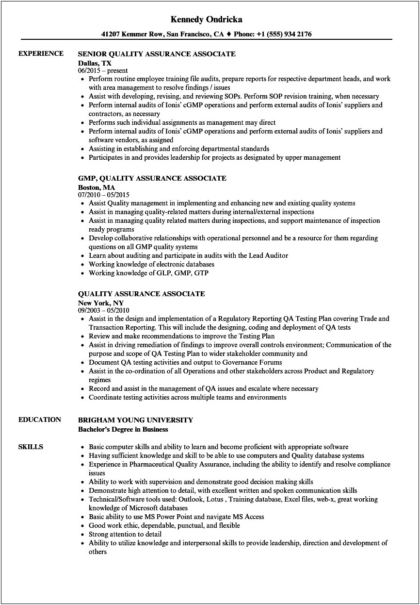 Clinical Trial Quality Control Resume Sample