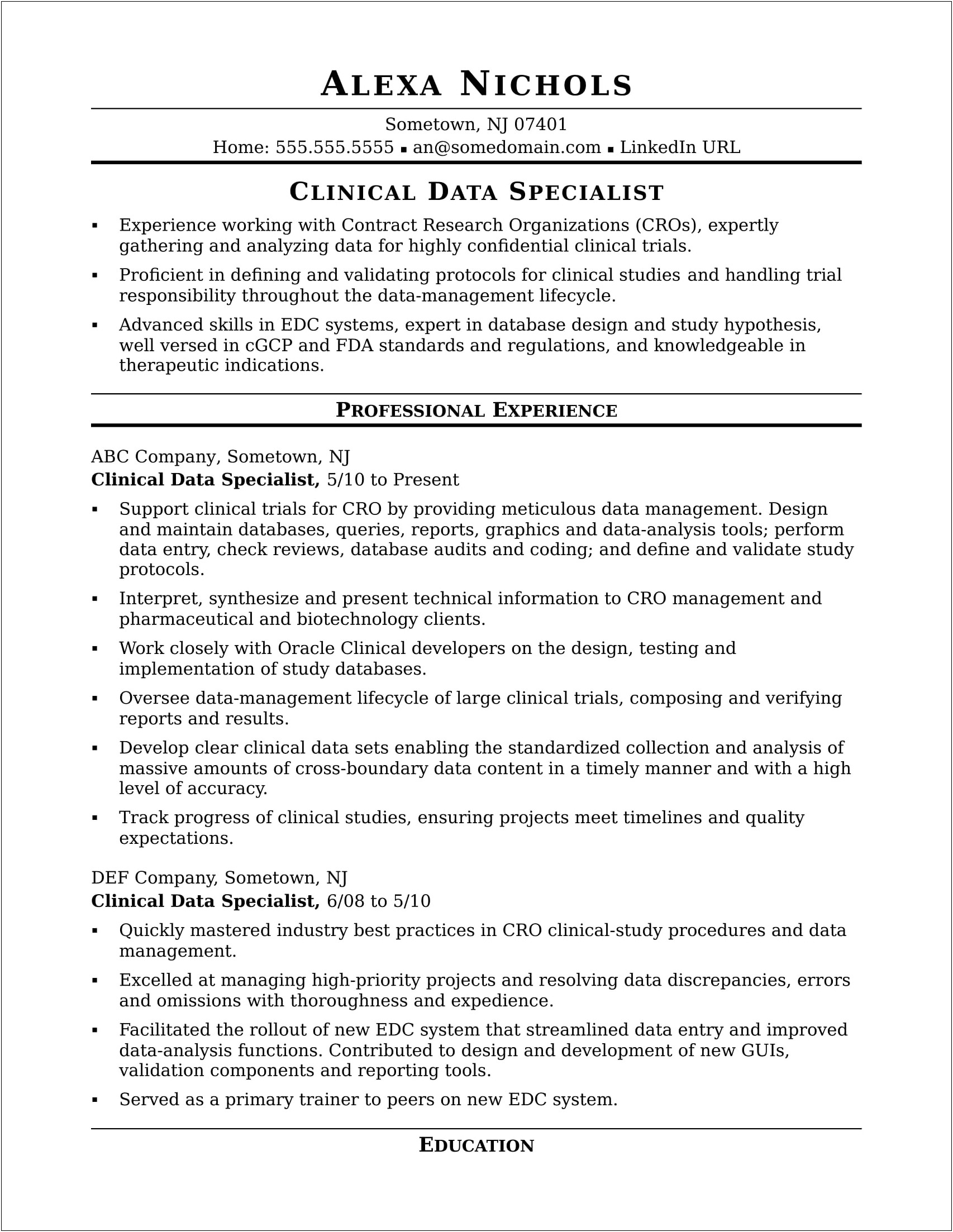Clinical Trials Project Manager Resume