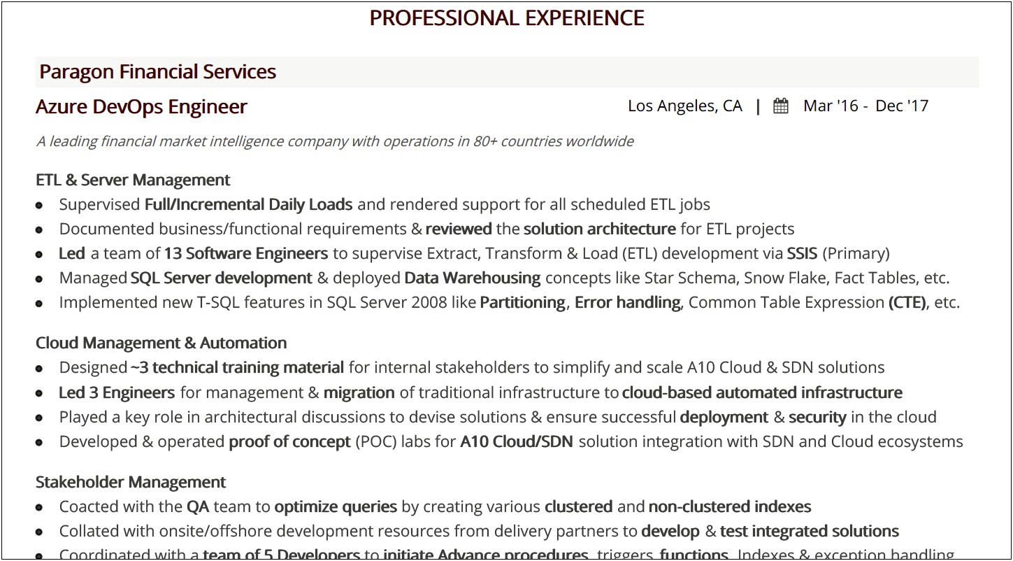 Cloud Engineer Sample Resumes Without Experience