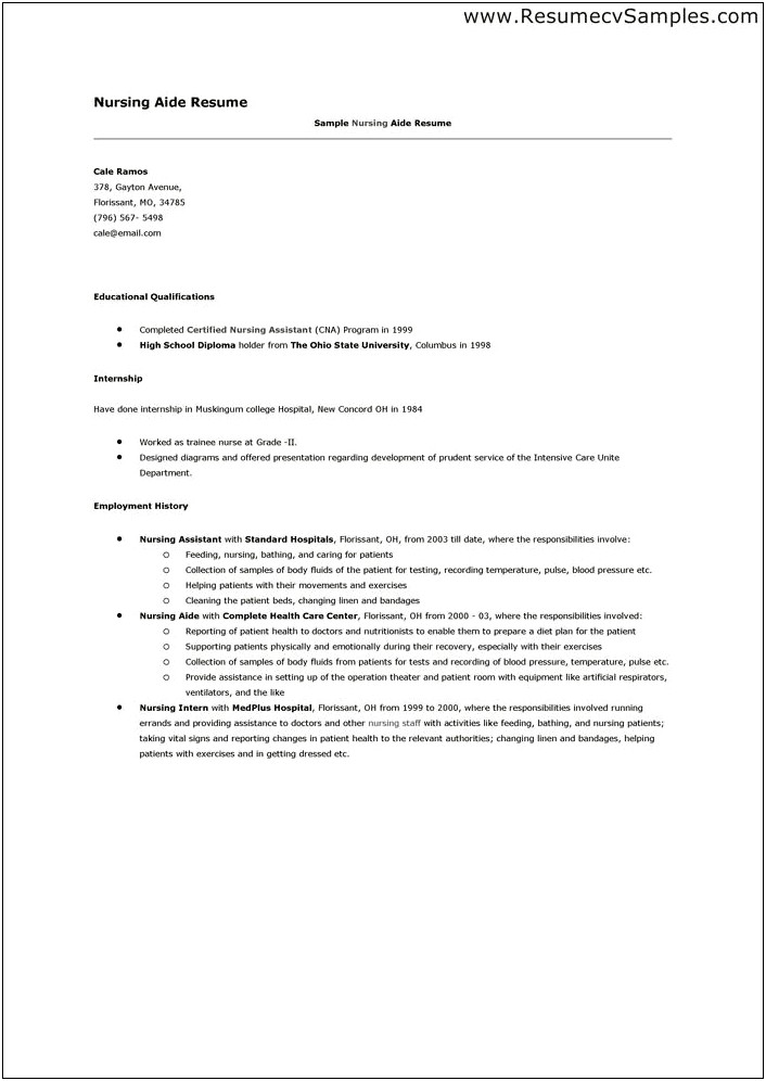 Cna Resume Cover Letter Examples