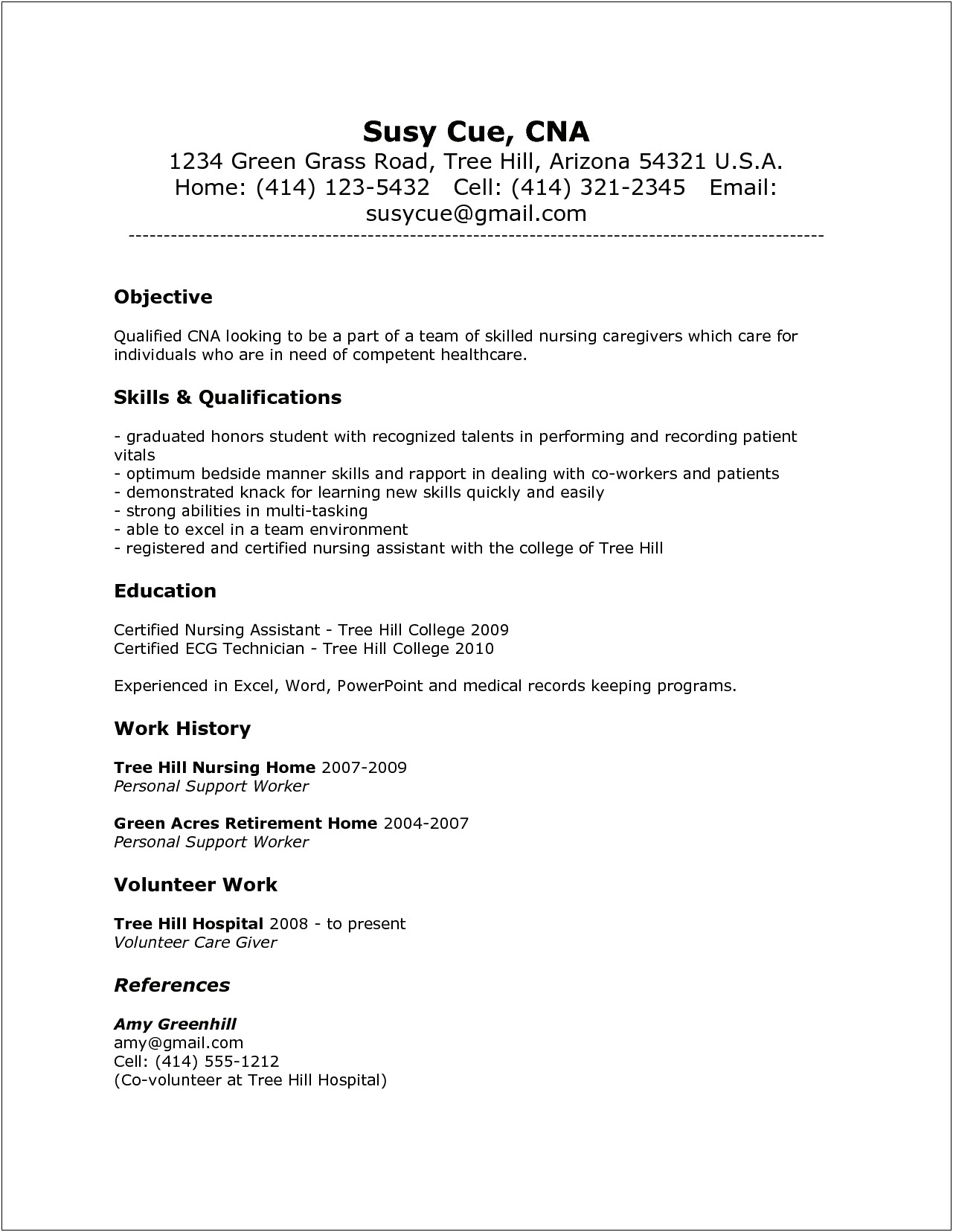 Cna Resume Example With No Experience