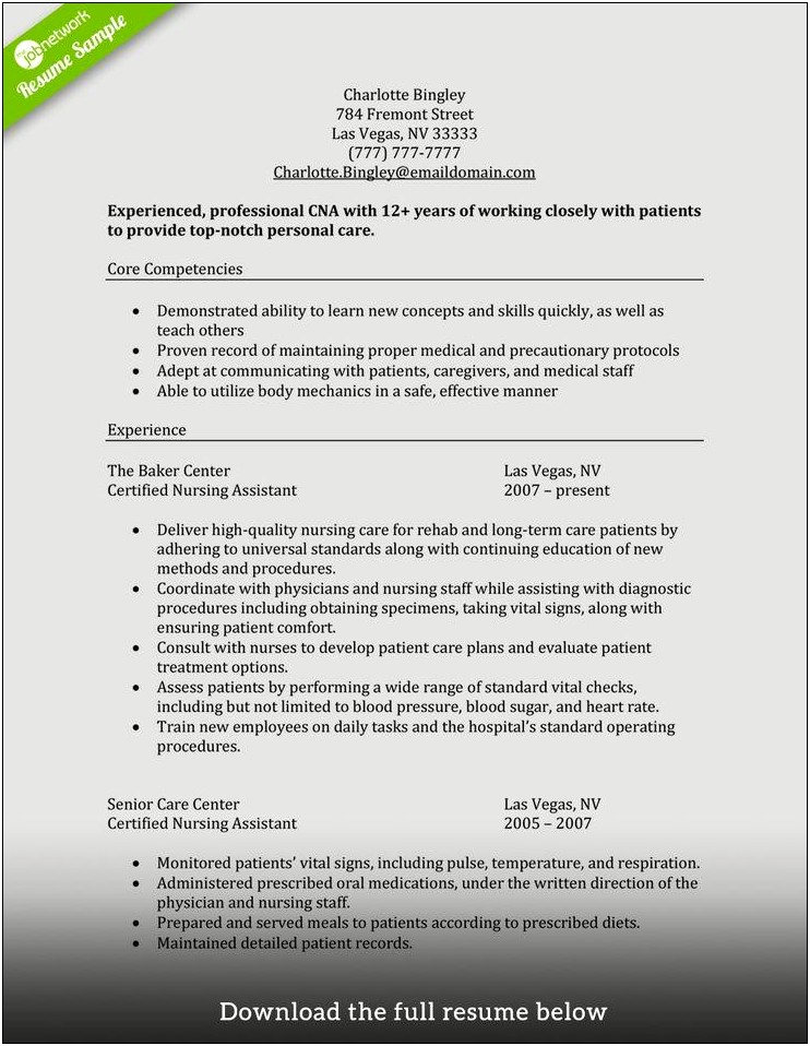 Cna Resume Examples With Experience