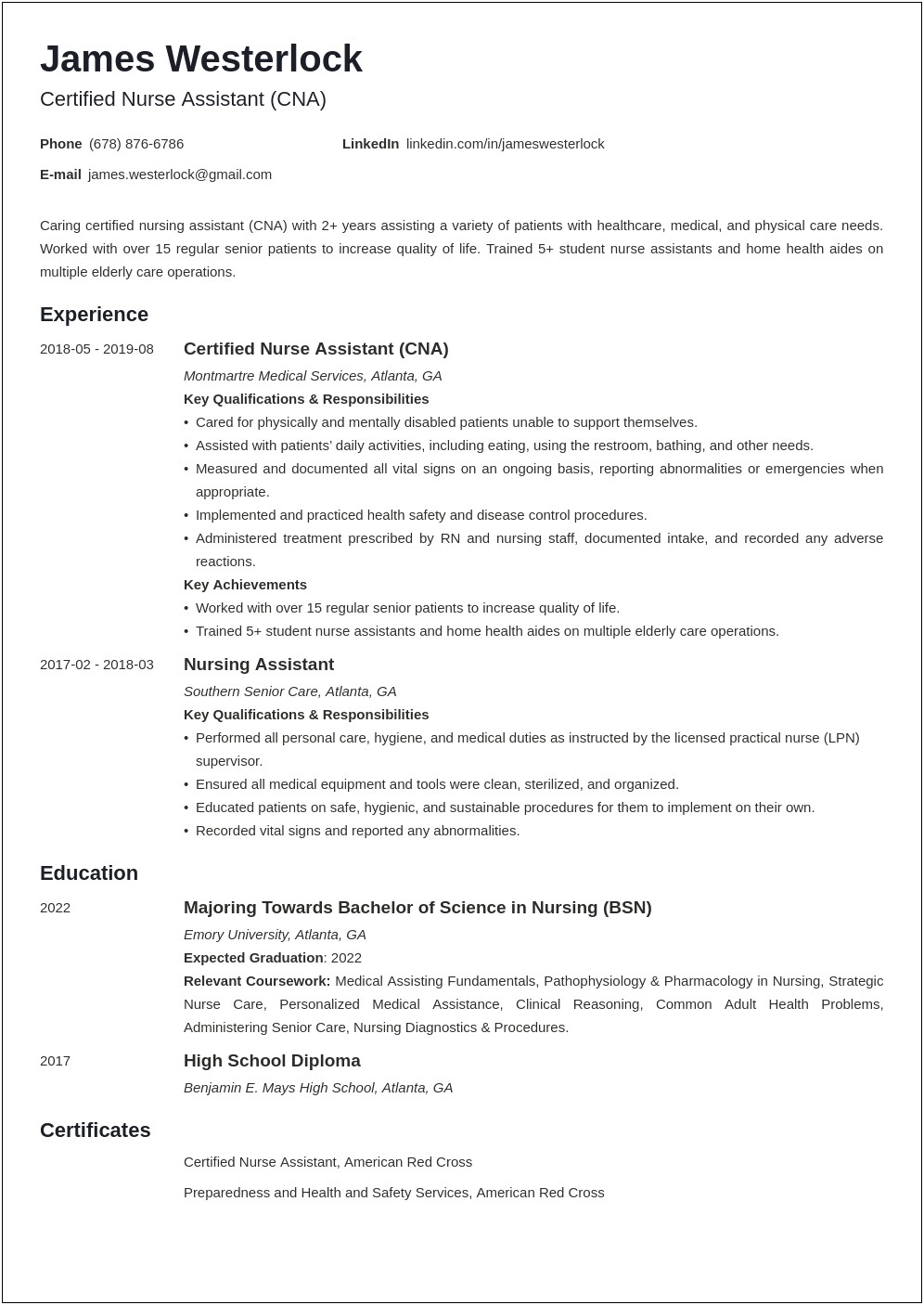 Cna Skills And Abilities For Resume