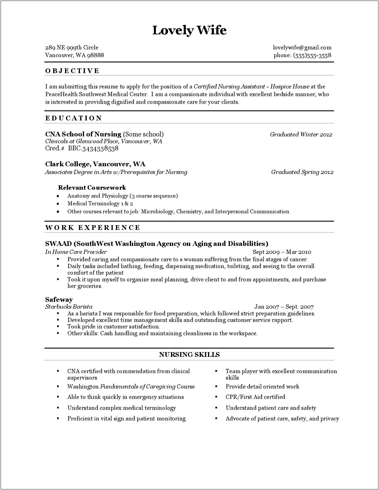 Cna+resume+objective+no+experience