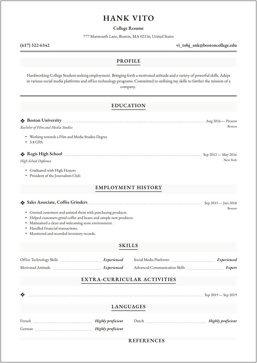 Co Curricular And Extracurricular Activities In Resume Examples