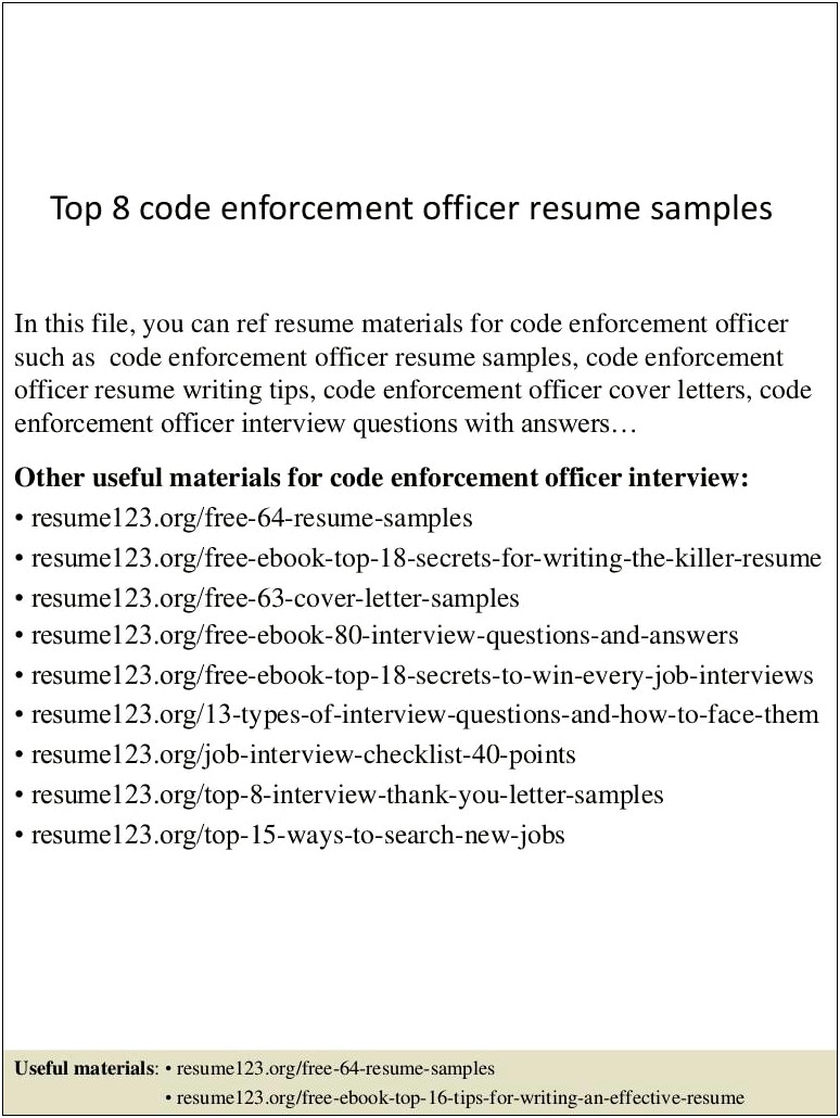 Code Enforcement Officer Resume Samples