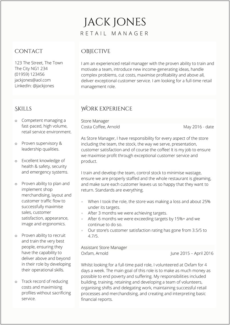 Coffee Shop General Manager Resume