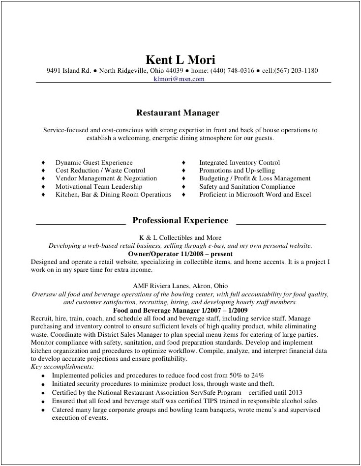 Coffee Shop Manager Resume Template