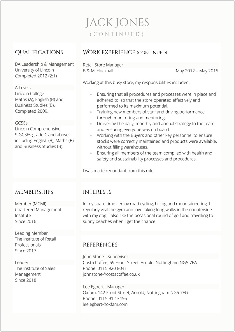 Coffee Shop Store Manager Resume