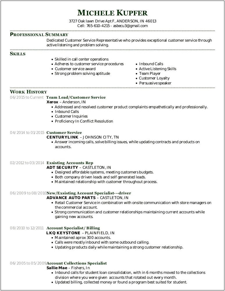Collections Specialist Job Description Resume