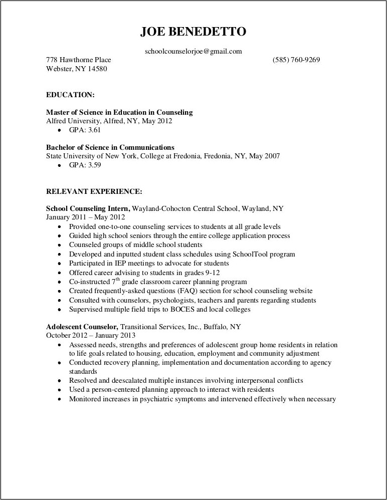 College Admissions Counselor Resume Examples