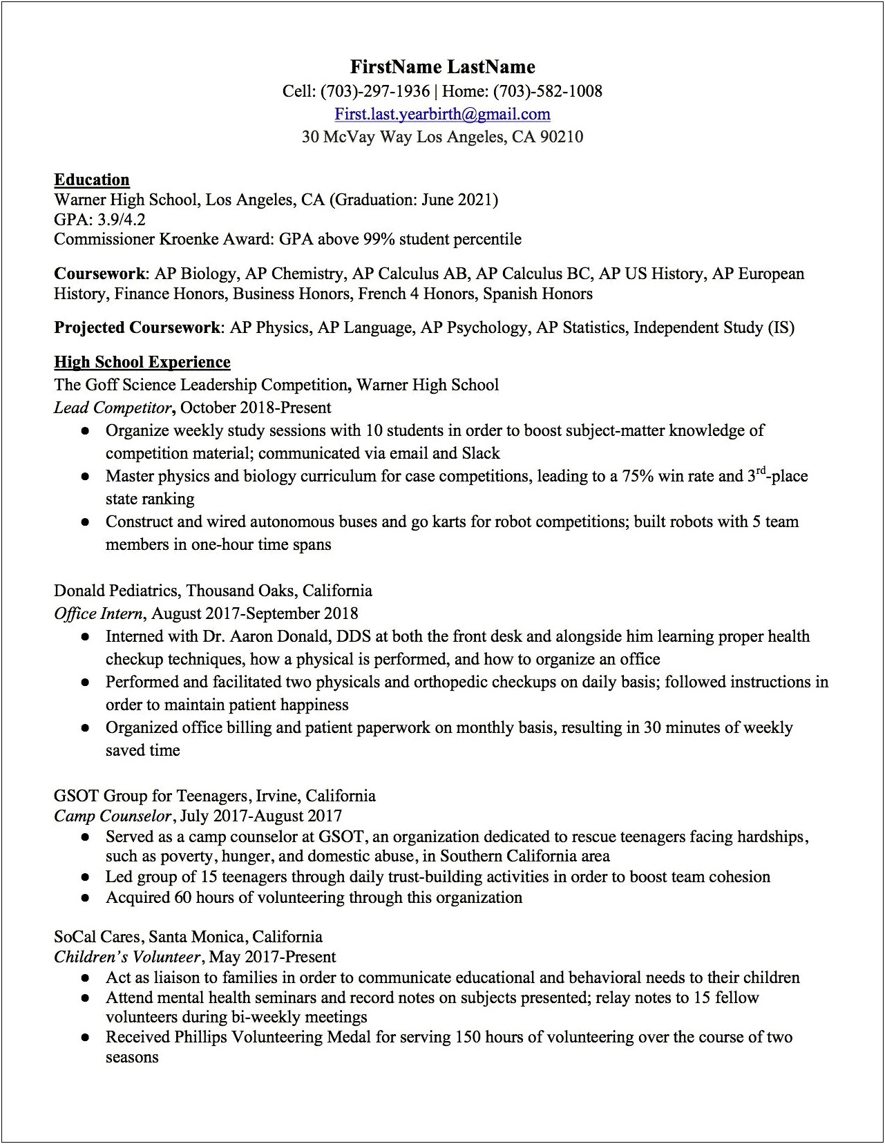 College Application Resume Template Free Google Docs
