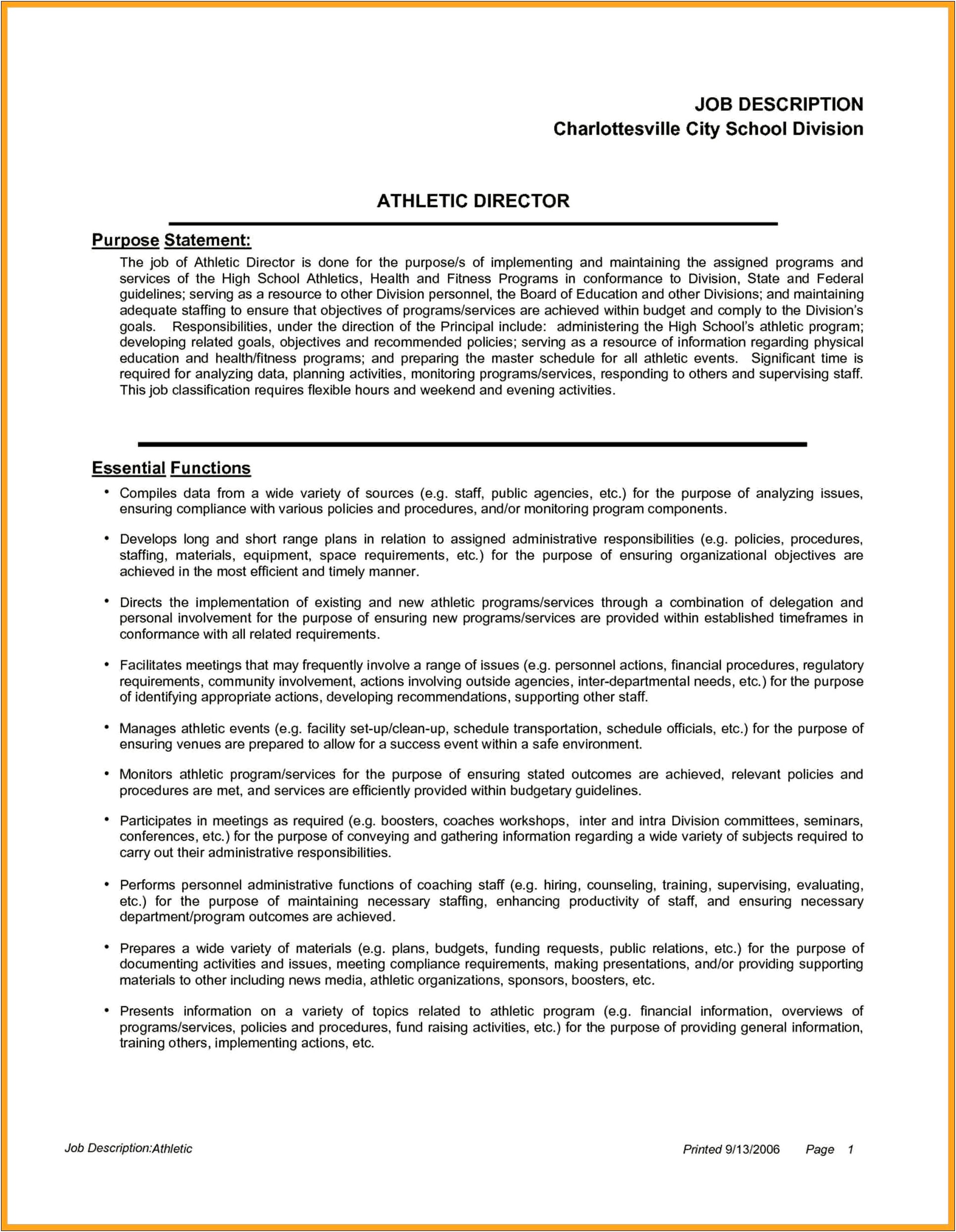College Athletic Director Resume Examples