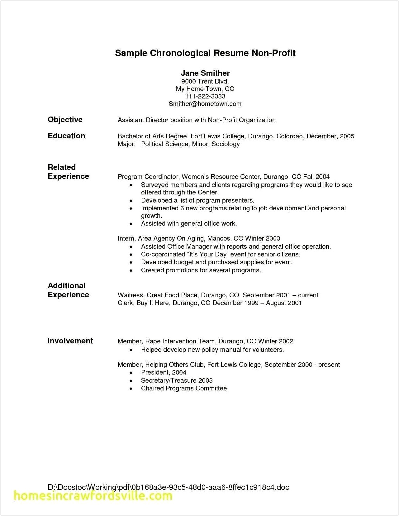 College Education Section Of Resume With Major Example