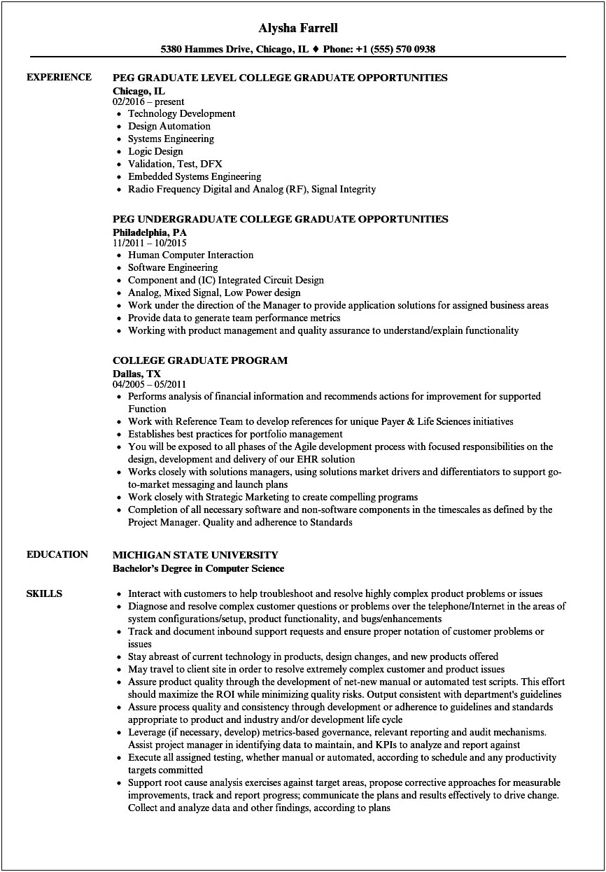College Experience Without Degree On Resume