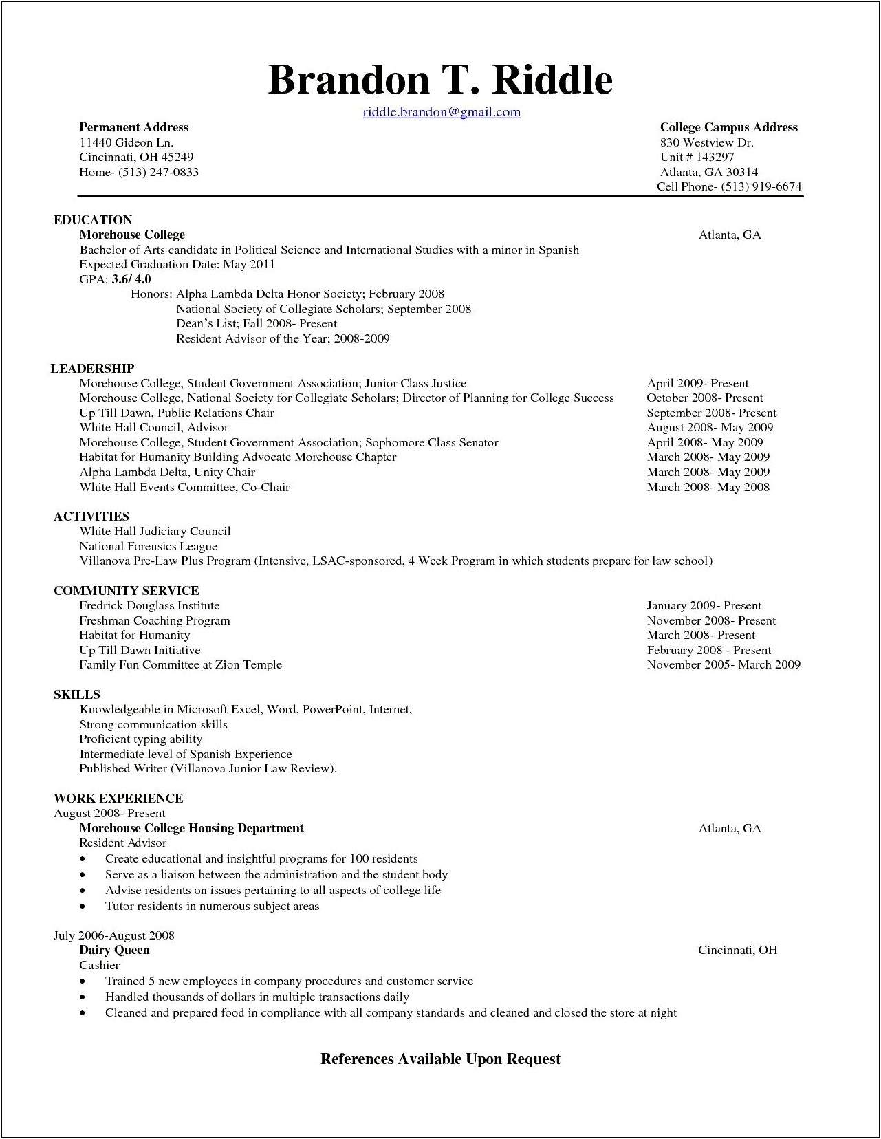 College Grad 3 Year Experience Resume