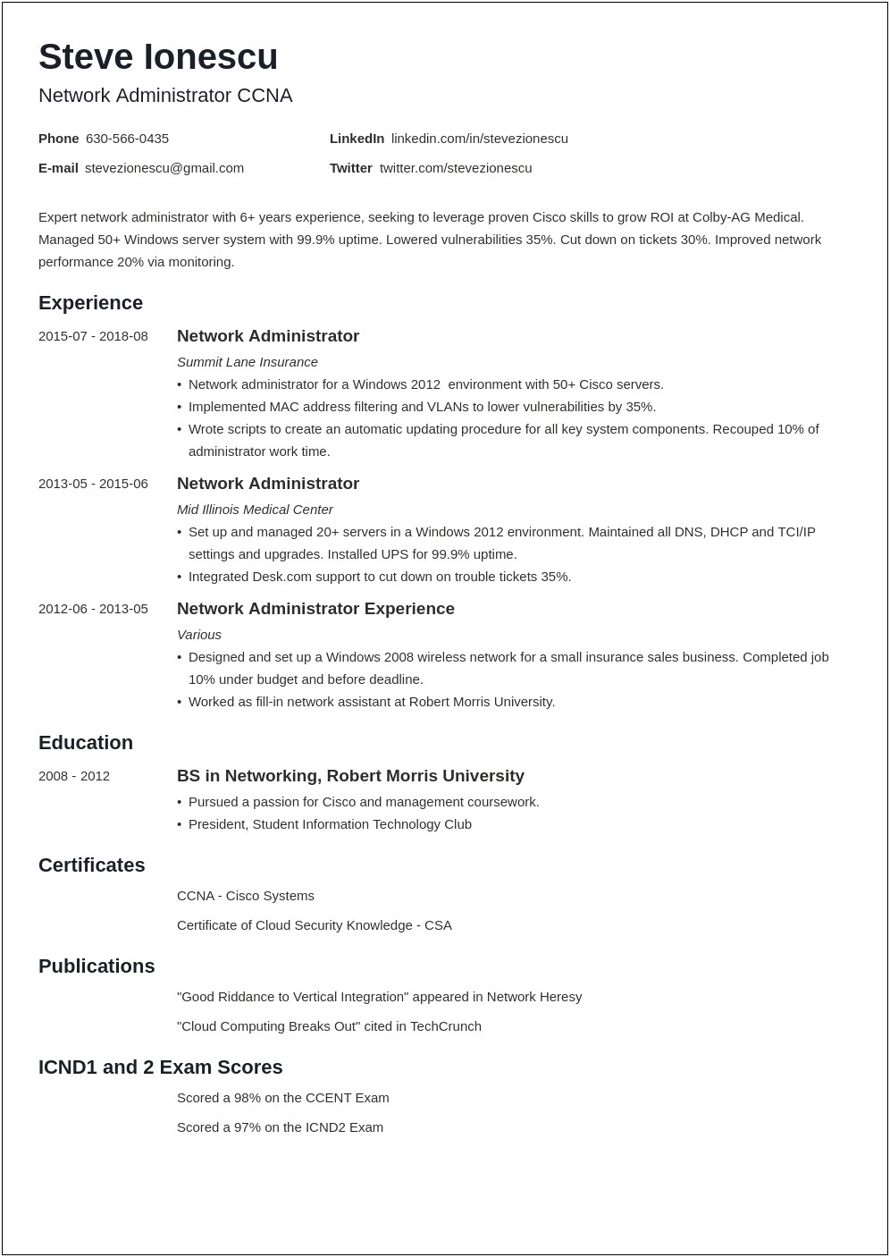 College Network Free Resume Template