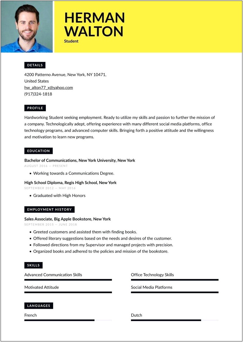College Part Time Jobs Resume