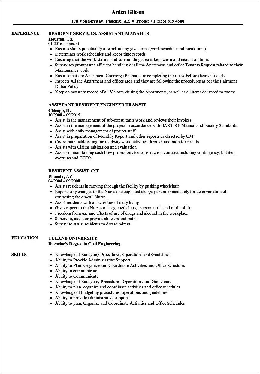 College Resident Assistant Job Description For Resume