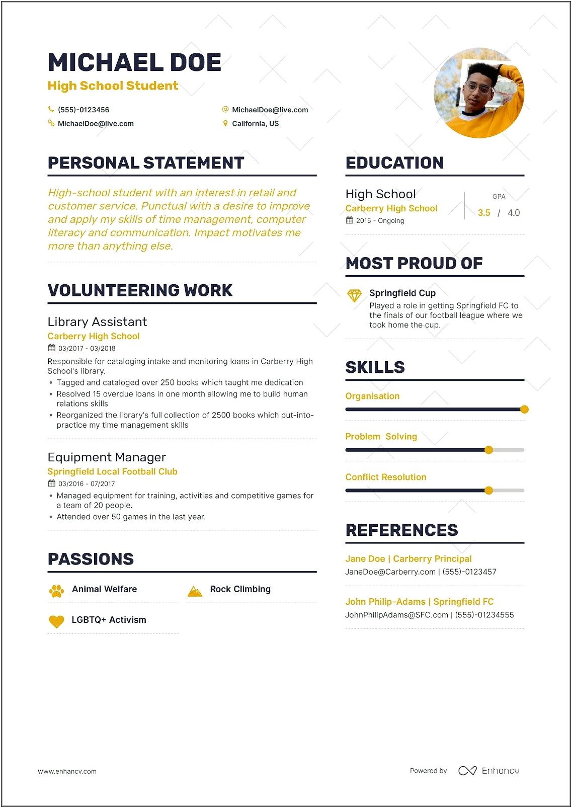 College Resume For First Job