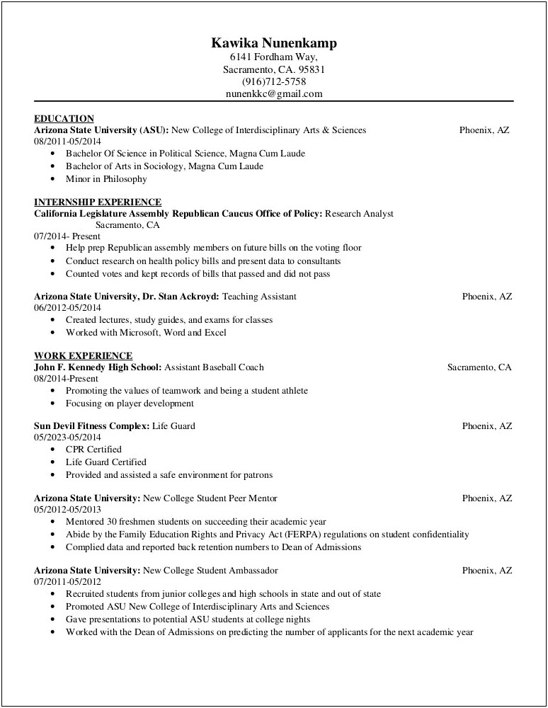 College Resume For Peer Mentor With No Experience