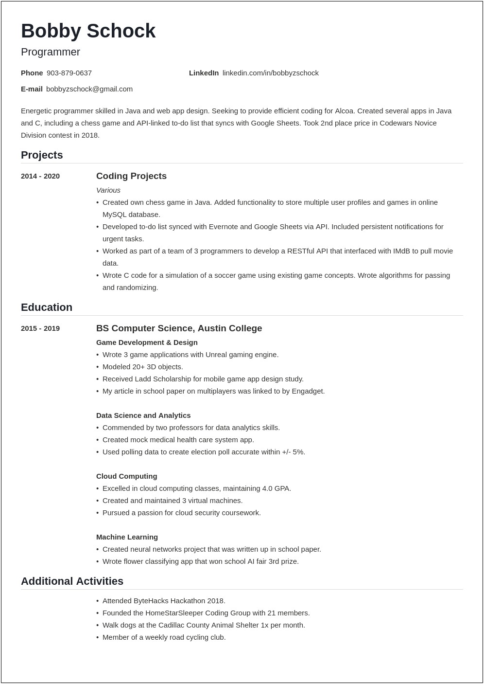 College Resume No Experience No Extracurriculars