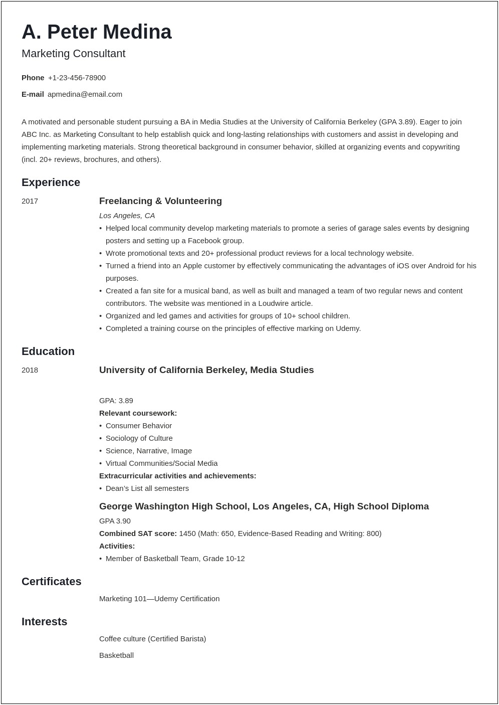 College Resume With No Work Experience Example
